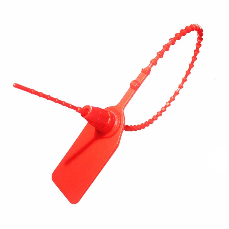 AOMGD 100 Pcs Plastic Tamper Seals Fire Extinguisher Tags,Pull-Tite Security Retail Anti-Theft Self-Locking Shoe Tag,Anti-Tamper Disposable Plastic Seals 250mm Length (Red) - Image 1